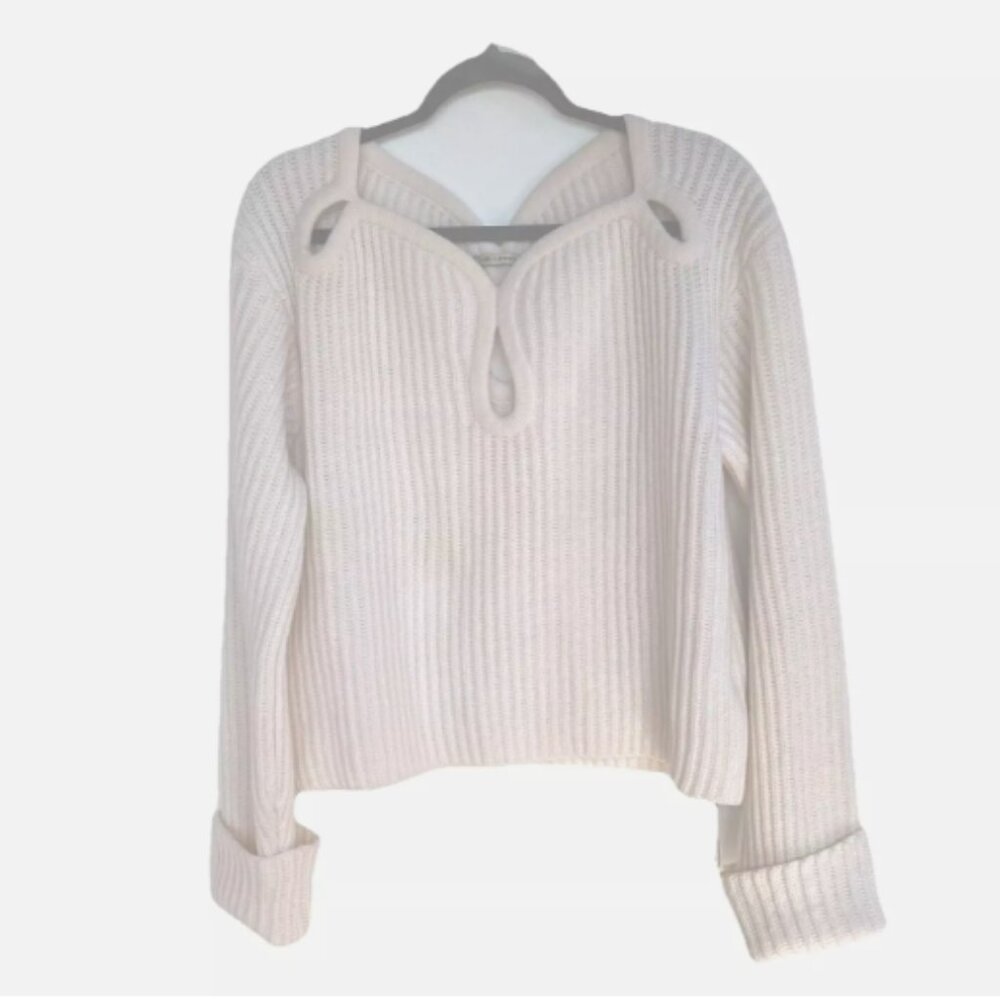 Hellessy Ingran Merino Wool  Luxury Sweater Sweet Heart Neckline Ecru Size M NEW